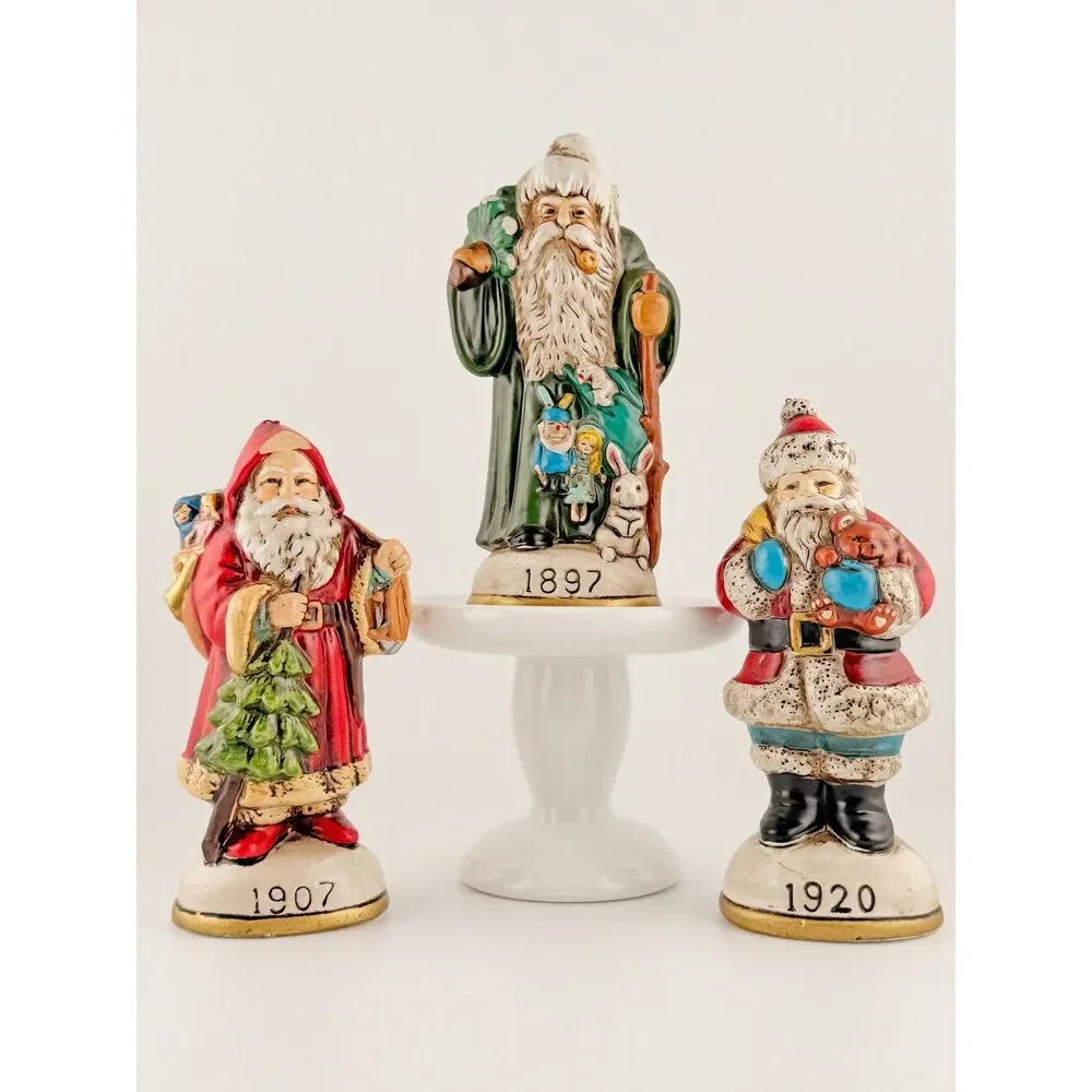 Vintage Memories of Santa Figurines Set of 3 Christmas Reproductions Inc